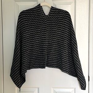 Women’s Chevron Black Gray and Silver Shiny Poncho Shawl Wrap